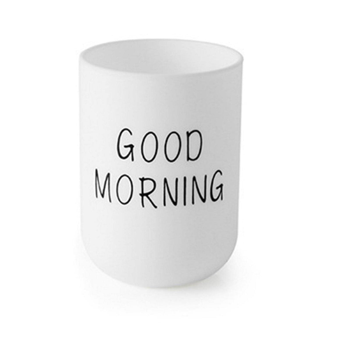 ALEOHALTER Toothbrush Holder, Good Morning Cup Toothbrush Cup, Home Travel Bathroom Washing Toothpaste Holder Plastic Tumbler CupWhite