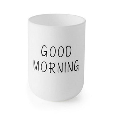 ALEOHALTER Toothbrush Holder, Good Morning Cup Toothbrush Cup, Home Travel Bathroom Washing Toothpaste Holder Plastic Tumbler CupWhite
