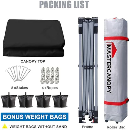 MASTERCANOPY Durable Ez Pop-up Gazebo Tent with Roller Bag (3x3M,Black)