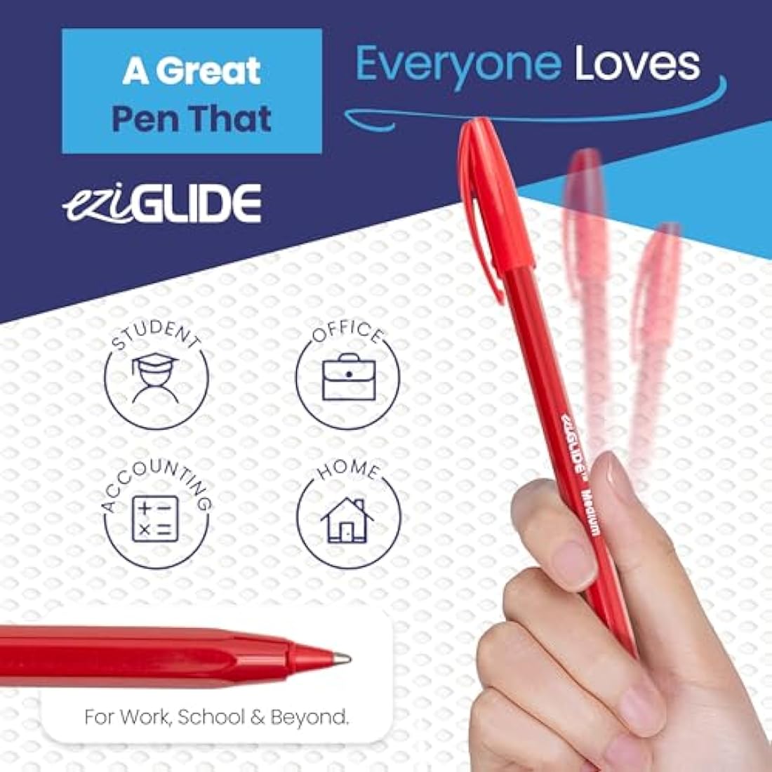 Eziglide Ballpoint Pen Set, 50-Pack Blue – Easy Grip Writing Pens with Medium Point (1.0mm) for Ultra-Smooth, Skip-Free Writing – Ideal for Office, Work, Exams, School & Stationery Use