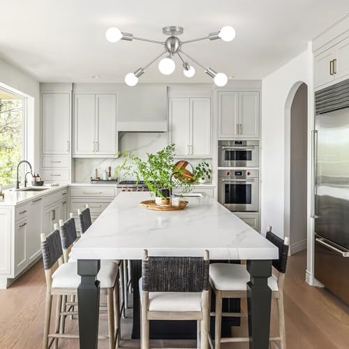 ASHUAQI Sputnik Ceiling Light Chrome Ceiling Lights, 6 Lights Chandeliers Ceiling Light, Mid-Century Modern Chandelier, Industrial Semi Flush Ceiling Lights for Living Room Bedroom Kitchen Hallway