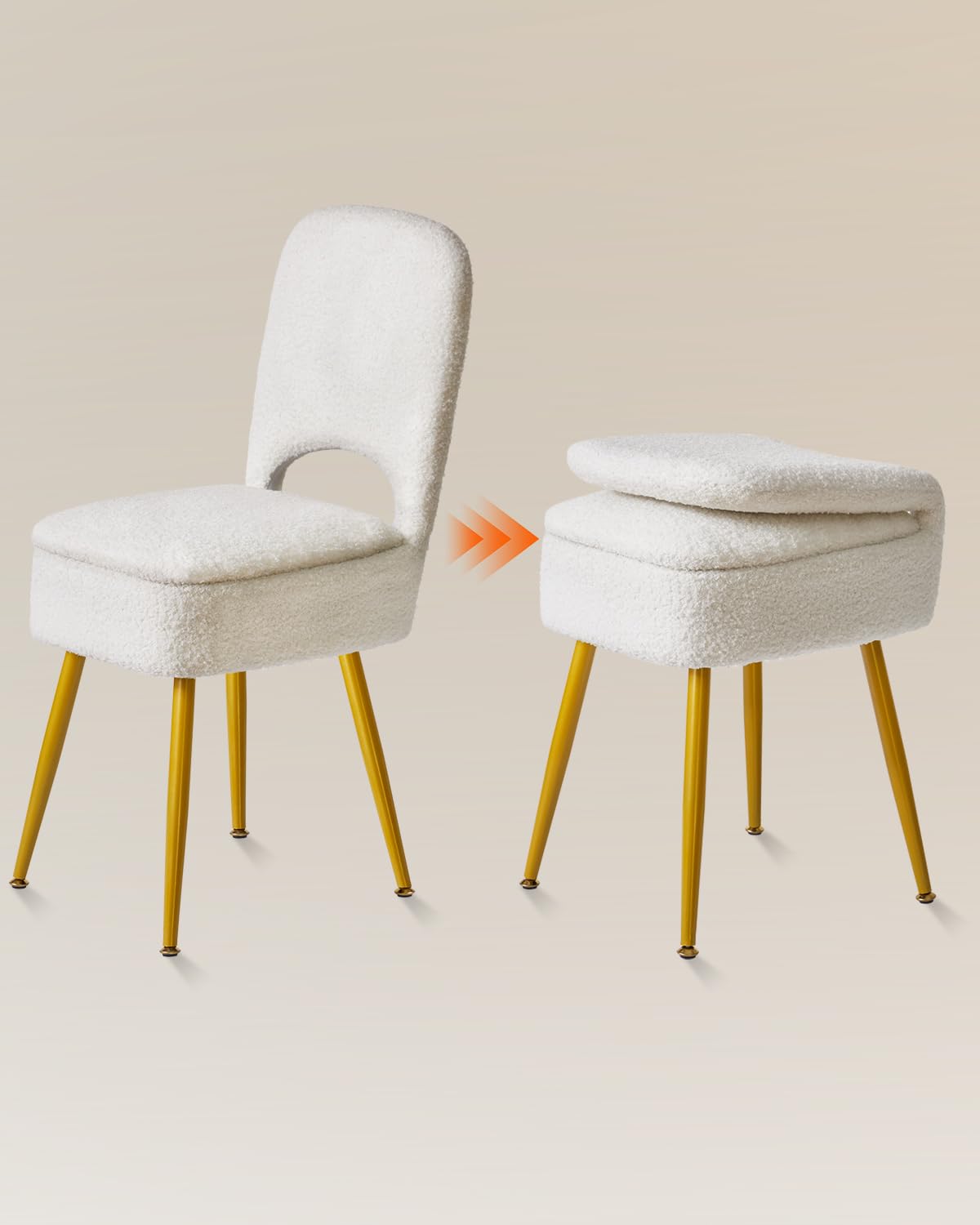 IBUYKE Storage Vanity Stool Chair with Folding Backrest, White WBD027W