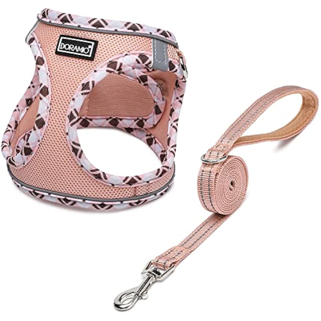 DORAMIO Step-in Dog Harness and Leash Set, Soft Mesh No-Chock Reflective Breathable Easy Walk Lightweight Vest Harnesses with Safety Buckle for Small Dogs, Cats, Puppies (Champagne, XS)
