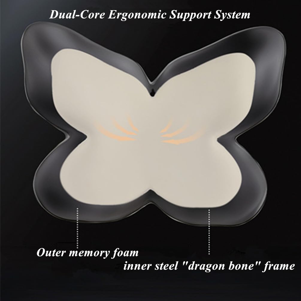 beolur Butterfly Memory Foam Lumbar Support Pillow – Removable Washable Cover, Dual-Core Support for Office & Car(Gray)