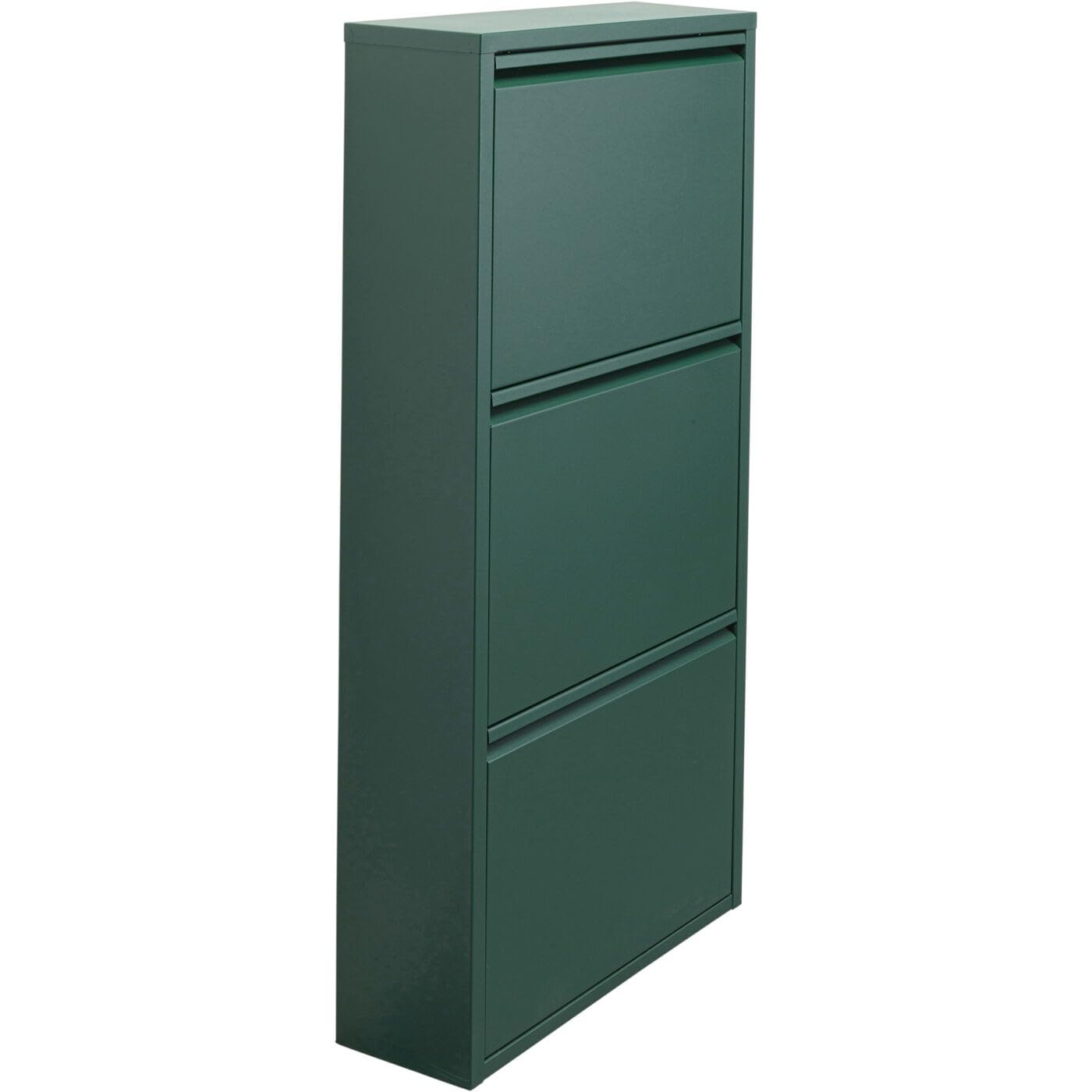 KARE Design Shoe cabinet Caruso, green, 103x50x15 cm, Metal, with 3 flaps, Shoe storage for 6 pairs of shoes, narrow, space-saving, tall, Shoe rack