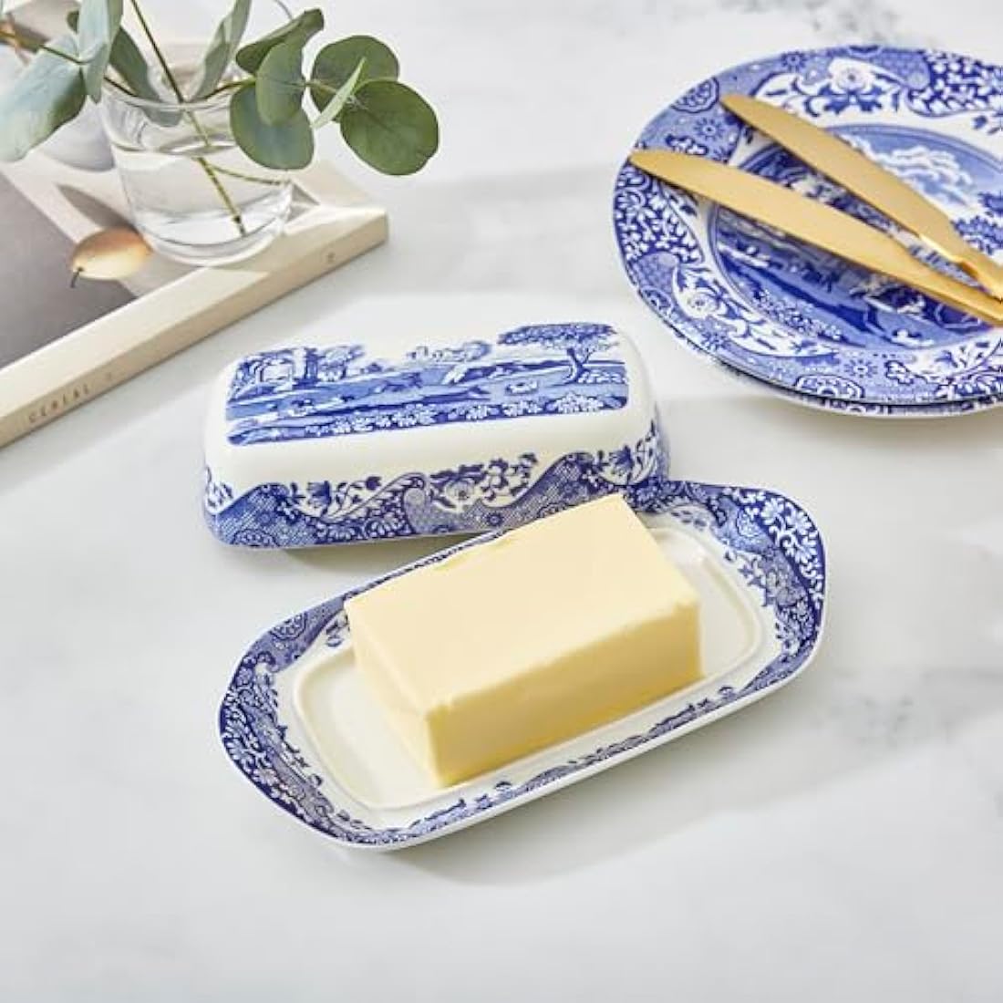 Spode Blue Italian Covered Butter Dish (Blue, White), #REF!