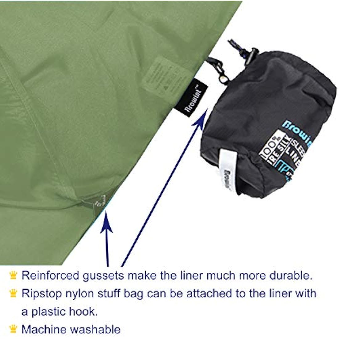 BROWINT Silk Sleeping Bag Liner, Silk Sleep Sack, Extra Wide 220x110cm, Lightweight Travel Sheet for Hotels, Sleeper with Reinforced Gussets