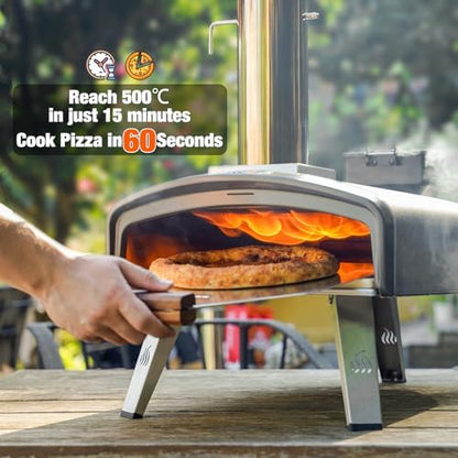Mimiuo Upgraded Outdoor Pellet Pizza Oven, Portable Pellet Pizza Oven with Pizza Stone and Foldable Legs, Pizza Maker for Outdoor Cooking and Garden