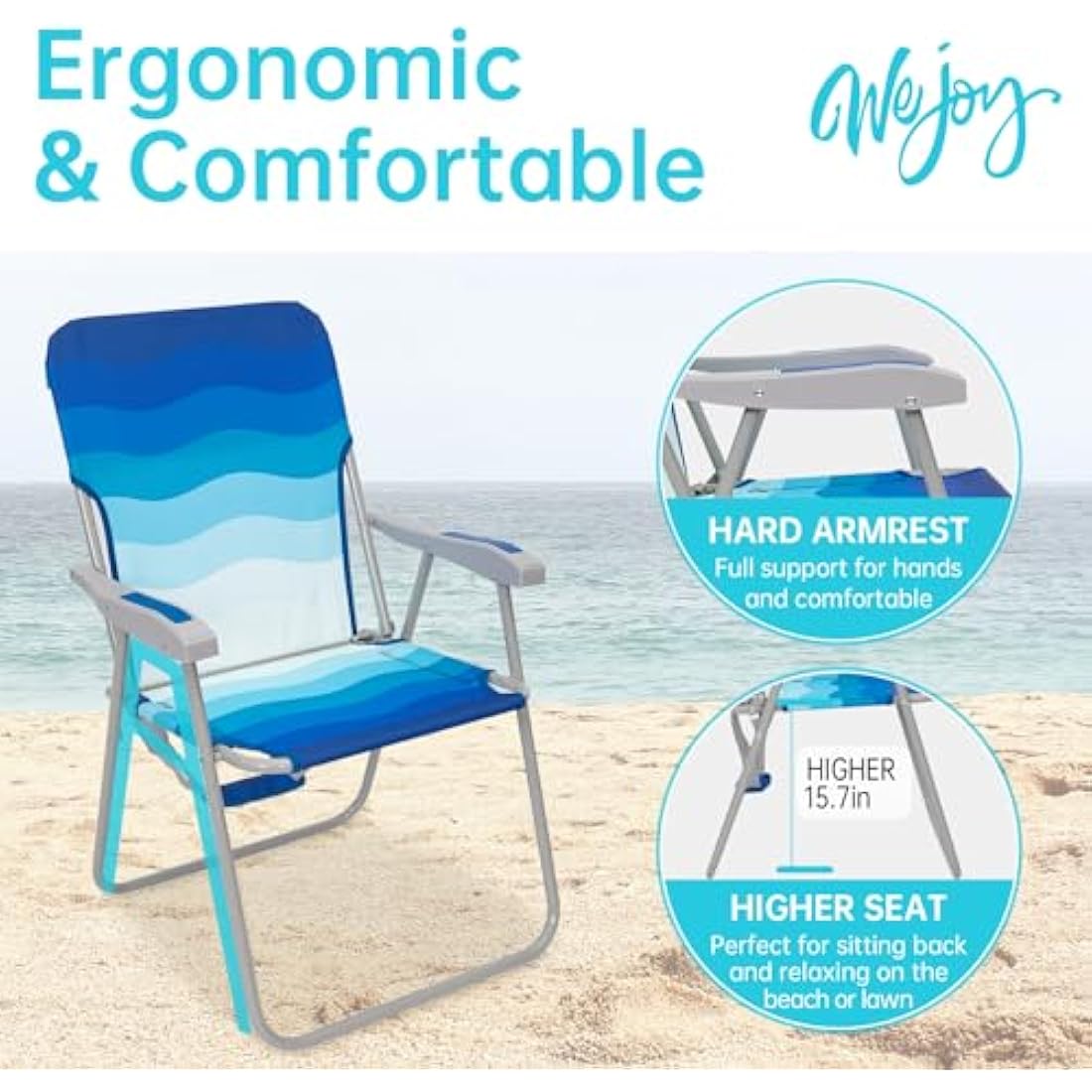 #WEJOY Folding Beach Chairs Lightweight Portable Garden Chair with Armrest Sturdy High Back Camping Chair for Outdoor Fishing Festival