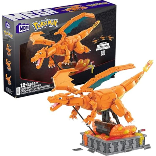 MEGA Pokémon Action Figure, Motion Charizard Pokemon, Building Toys for Kids and Adults, Collectible Character Model with 1664 Movable Pieces, 30 cm Tall, Toy for Ages 12 and Up, HMW05