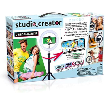 Canal Toys - Video Studio Creator Kit - Become an Influencer - Accessories with Green Background, Tripod and Ring of Light - From 8 years old - INF 001 - Cranberry
