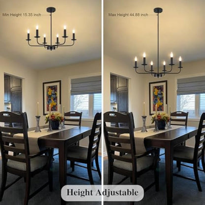 QAREHL Chandeliers Ceiling Light, 6 Arms Black Chandelier Light Pendant Light Fitting Ceilings Living Room, Rustic Bedroom Lighting Fittings, Dining Room Lights Ceiling Over Table, E14 Socket