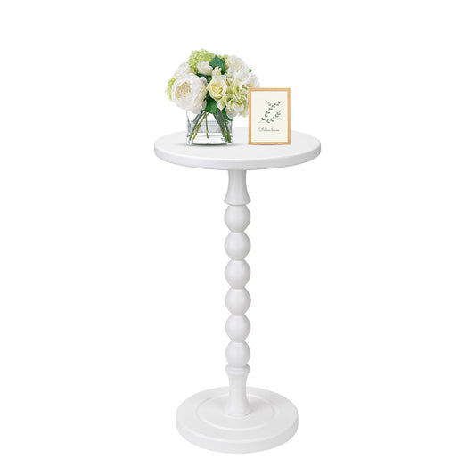 Lampaggio Round Side Table for Small Spaces, Drink Table with Oak Wood Pedestal, Modern End Table Nightstand for Living Room, Bedroom, Office