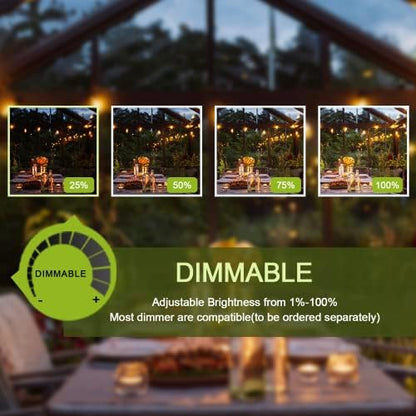 Kawaya Outdoor String Lights Mains Powered 15M,LED Garden Festoon Lights Dimmable,Waterproof IP65 Shatterproof Vintage Connectable Lighting with 25+2 Plastic Bulbs for Outside Backyard Patio Bistro
