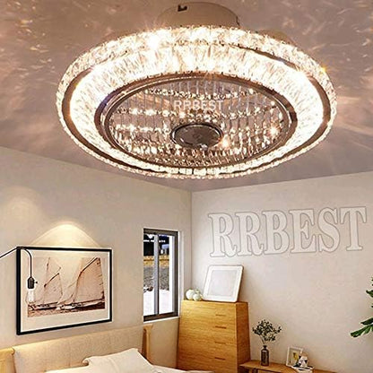 Ceiling Fan with Lamp, Crystal Ceiling Fan with LED Light, 72W Modern LED Dimmable Ceiling Light,Adjustable Wind Speed, with Remote Control,Restaurant Bedroom Decoration Indoor Fan Lighting (A)