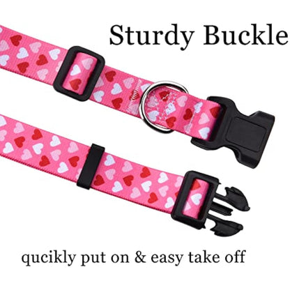 Mihqy Valentine's Day Dog Collar and Lead Set - Adjustable Heart Dog Collar - Love Theme - Perfect for Small Medium Large Dogs(Pink Heart Set,L)