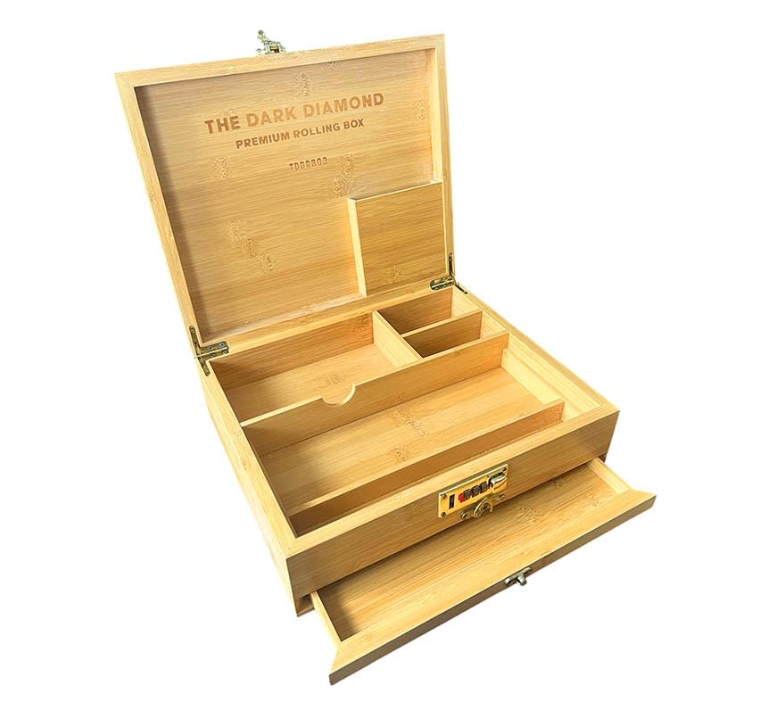 The Dark Diamond Roll Box Premium Smoking Accessories Storage Handcrafted Bamboo Wooden Stash Rolling Box Upgraded (Large - 30X25X10CM)
