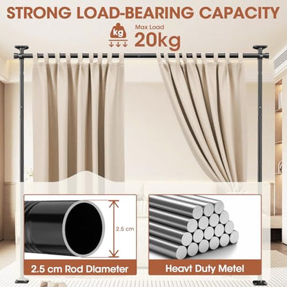 WELDUN Room Divider Curtain Rods, Floor Standing drapery rod, No Drill Damage Free Stand Alone Curtain Rods, Heavy Duty Vertical Tension Curtain