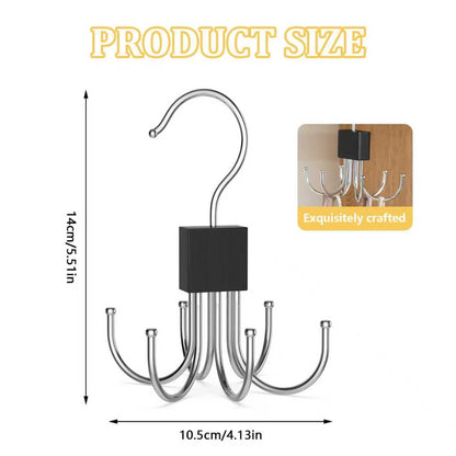 Belt Hanger Tie Rack for Wardrobe2Pack – 360° Rotatable Closet Organizer with 6 Hooks Space Saving Storage Holder for Belts Ties Scarves Bras Wood