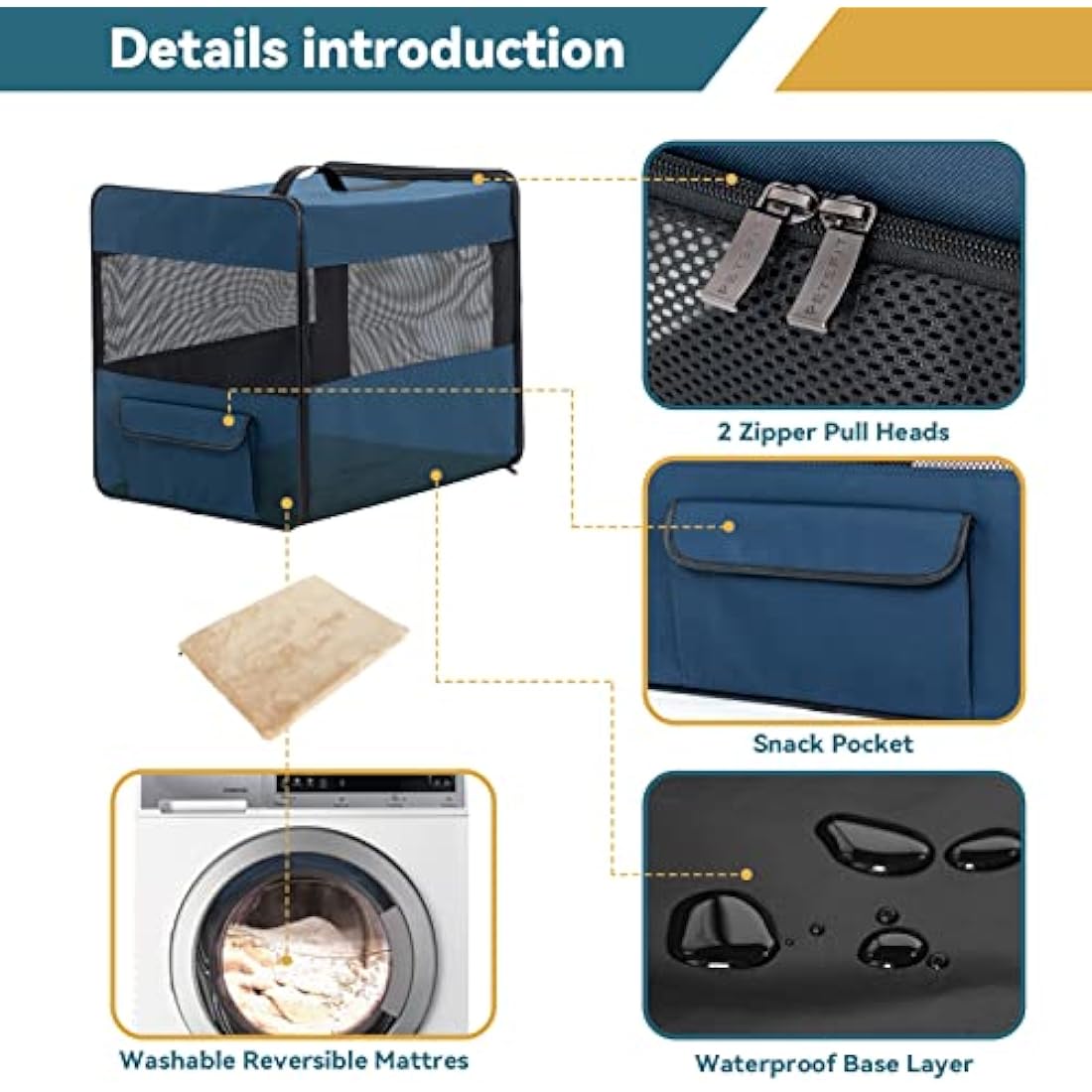 Petsfit Dog Travel Crate Lightweight Dog Crate,Portable Dog Crate,Foldable Fabric Extra Large Dog Crate with Fleece Mat, Blue