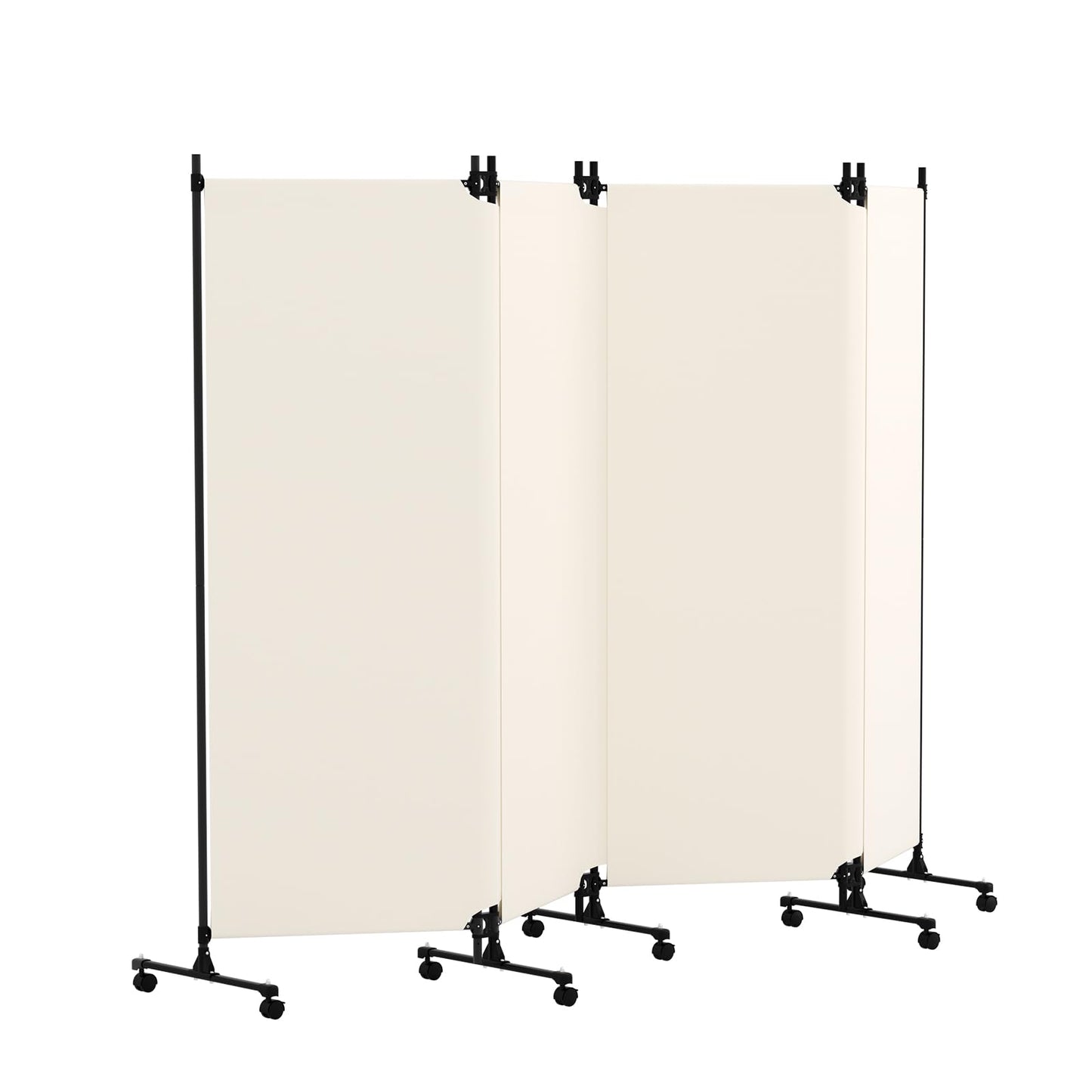 HIDODO 4 Panel Upgraded Room Divider with Wheels, 247cm W x 183cm H, Beige