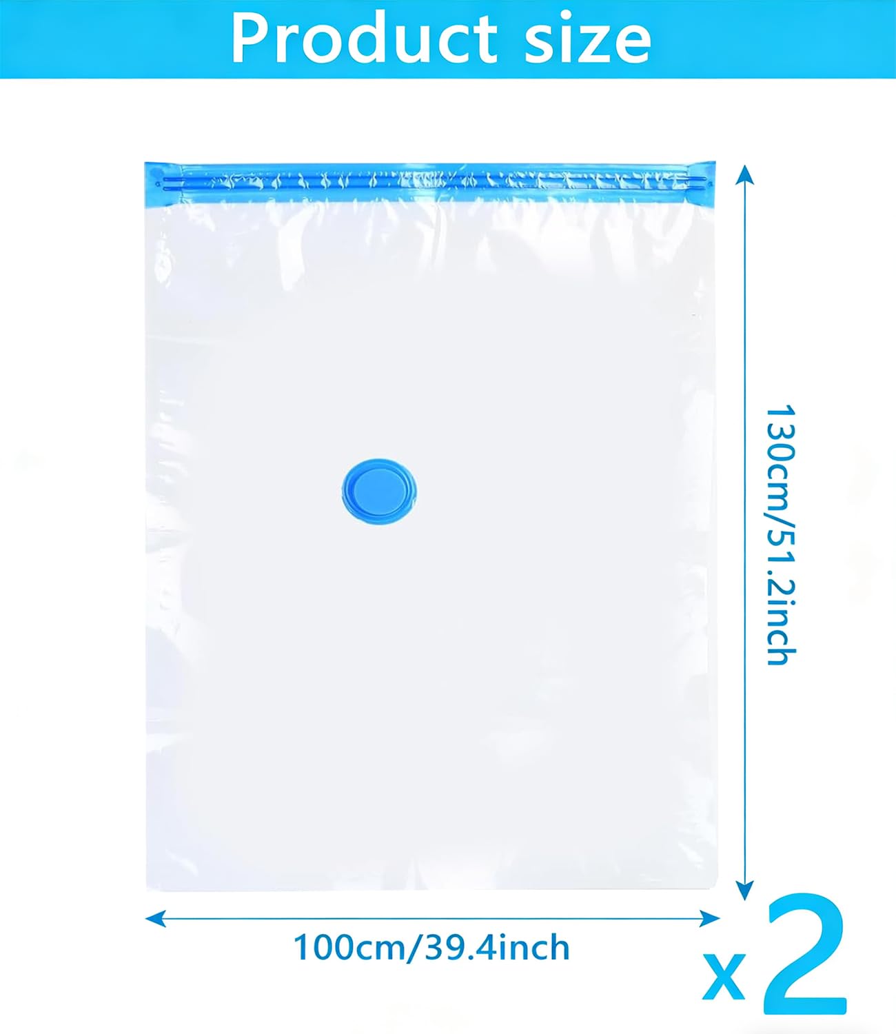 2 Pack 100 X 130cm Vacuum Storage Bags, Extra Large Strong Space Saver Compression Bags