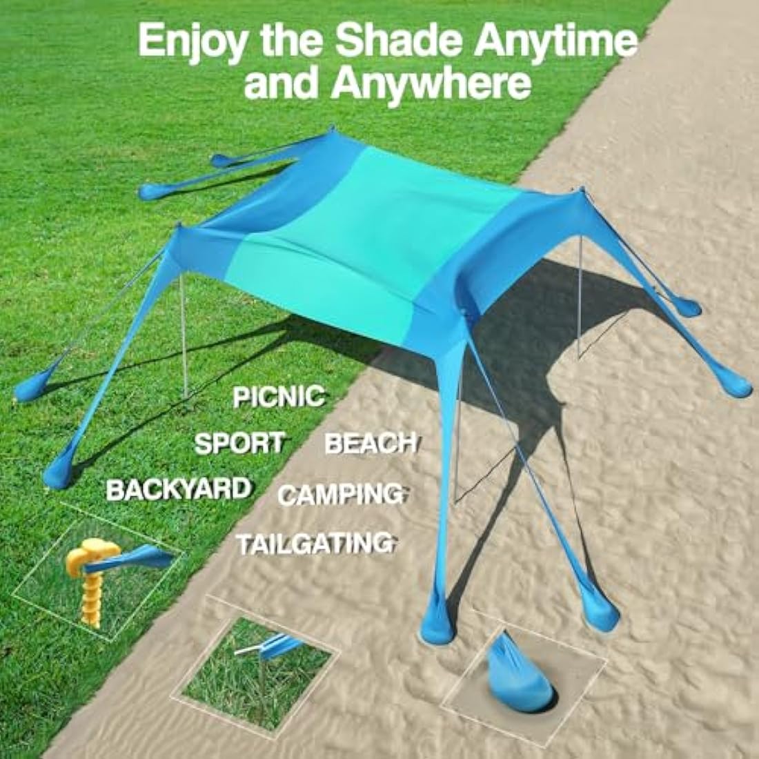 Rhino Valley Beach Tent, 6-8 Person with UV 50+ Sun Protection, Portable Beach Shade Shelter, Large Family Canopy Outdoor Tent for Camping, Fishing, Picnic, Garden