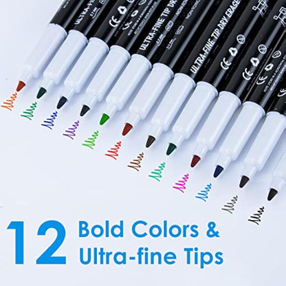 maxtek Dry Wipe Whiteboard Markers, 0.7mm Ultra Fine Tip, Low Odor Extra Fine WhiteBoard Pens, Assorted Colours (Pack of 12)