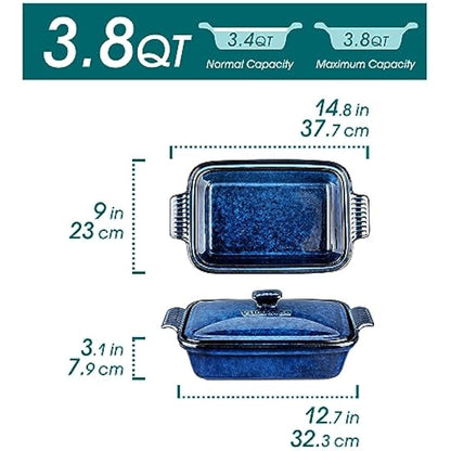 vancasso Starry 3.8 Quart Casserole Dish, Large Lasagna pan with lid, 9x13 inch Stoneware Casserole with lid, Microwave Safe, Blue