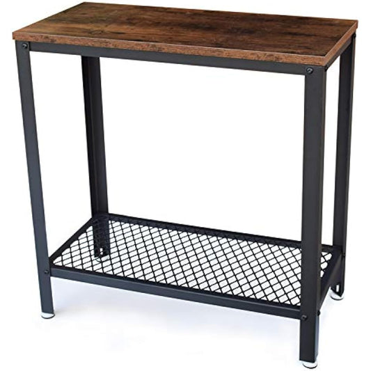 DRM Industrial Console Table for Small Spaces, 2-Tier Rustic Hallway Table, Narrow Nightstand with Metal Frame and Mesh Shelf, Sturdy Sofa Side Table for Home and Office