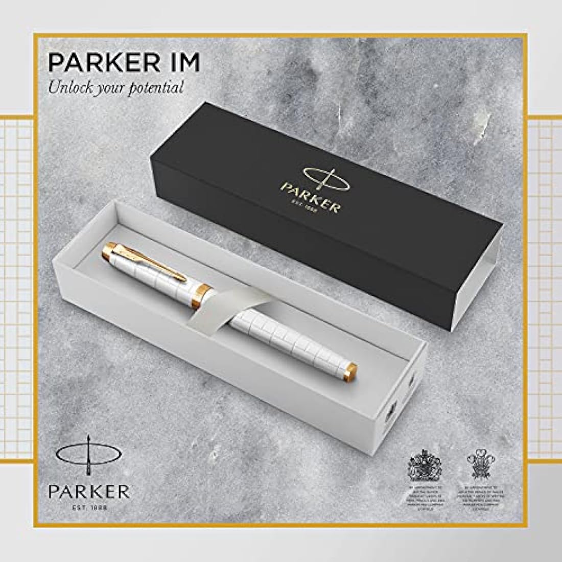 Parker IM Rollerball Pen | Premium Pearl Lacquer with Gold Trim | Fine Point with Black Ink Refill | Gift Box