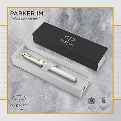 Parker IM Rollerball Pen | Premium Pearl Lacquer with Gold Trim | Fine Point with Black Ink Refill | Gift Box