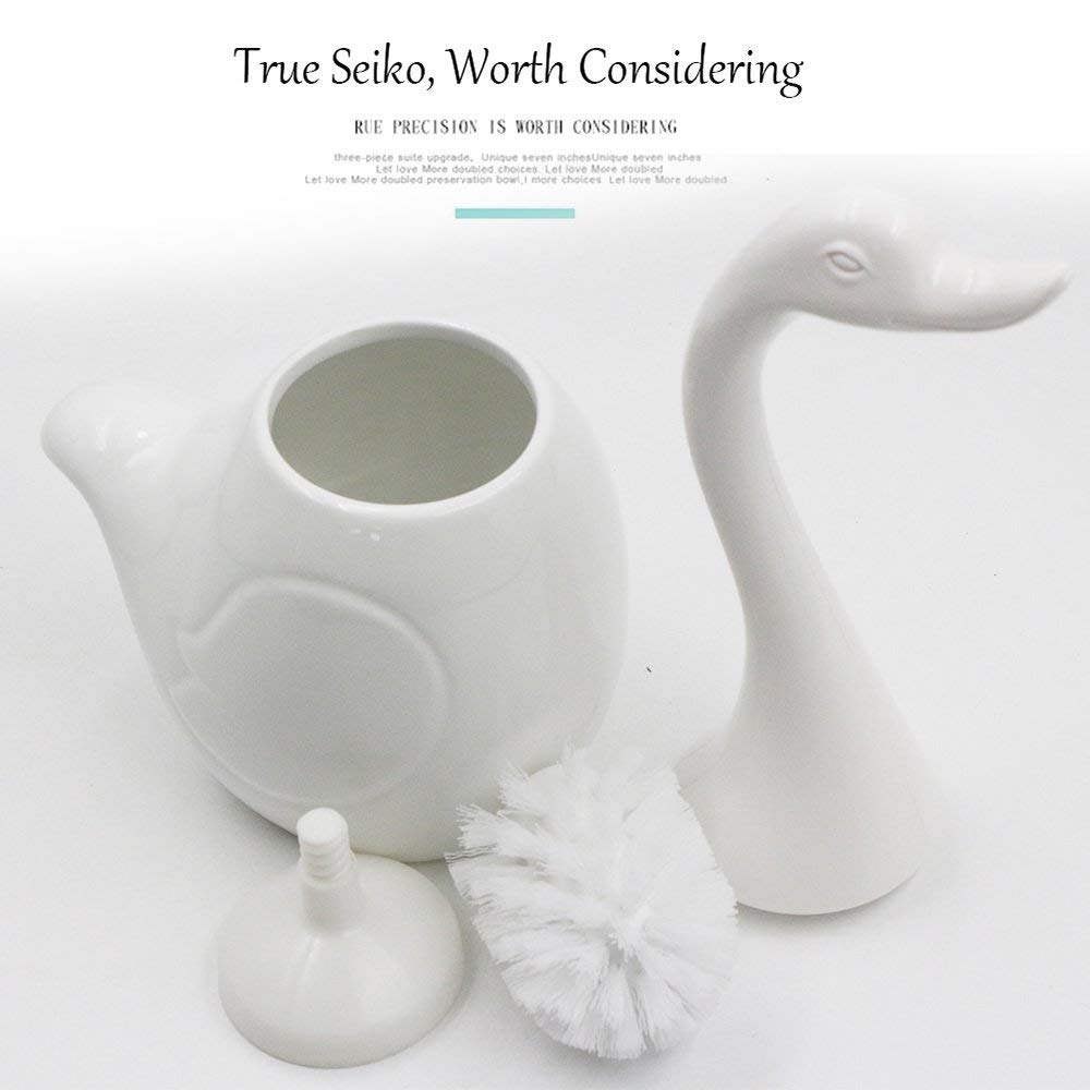 Toilet Brush and Holder, Bathroom Full Closed Toilet Brush Set Base long Plastic Handle Cleaning Brush Novelty Swan toilet brush (White)