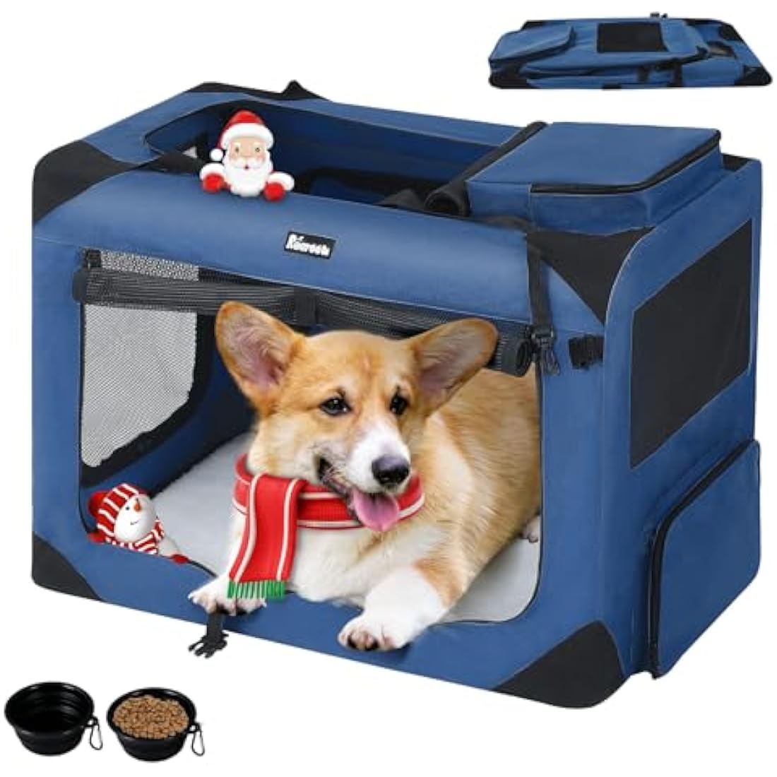 Reerooh Dog Carrier Cat Carrier Bag, Foldable Fabric Car Dog Travel Crate, Portable Soft Pet Carrier for Transport, Breathable Puppy Carrier for Large Dogs with Cushion & Dog Bowls