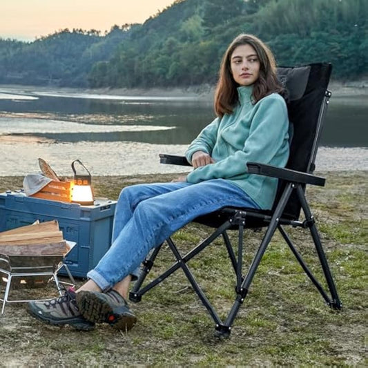 TIMBER RIDGE Folding Camping Chairs for Adults 260kg Capacity, Oversized Foldable Padded Heavy Duty Garden Chair with Adjustable Backrest, Portable Beach outdoor Picnic Dining Recliner