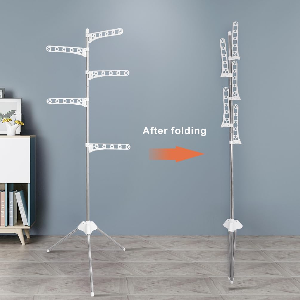 BAOYOUNI Clothes Airer Foldable Clothes Drying Rack with 5 Adjustable Arms