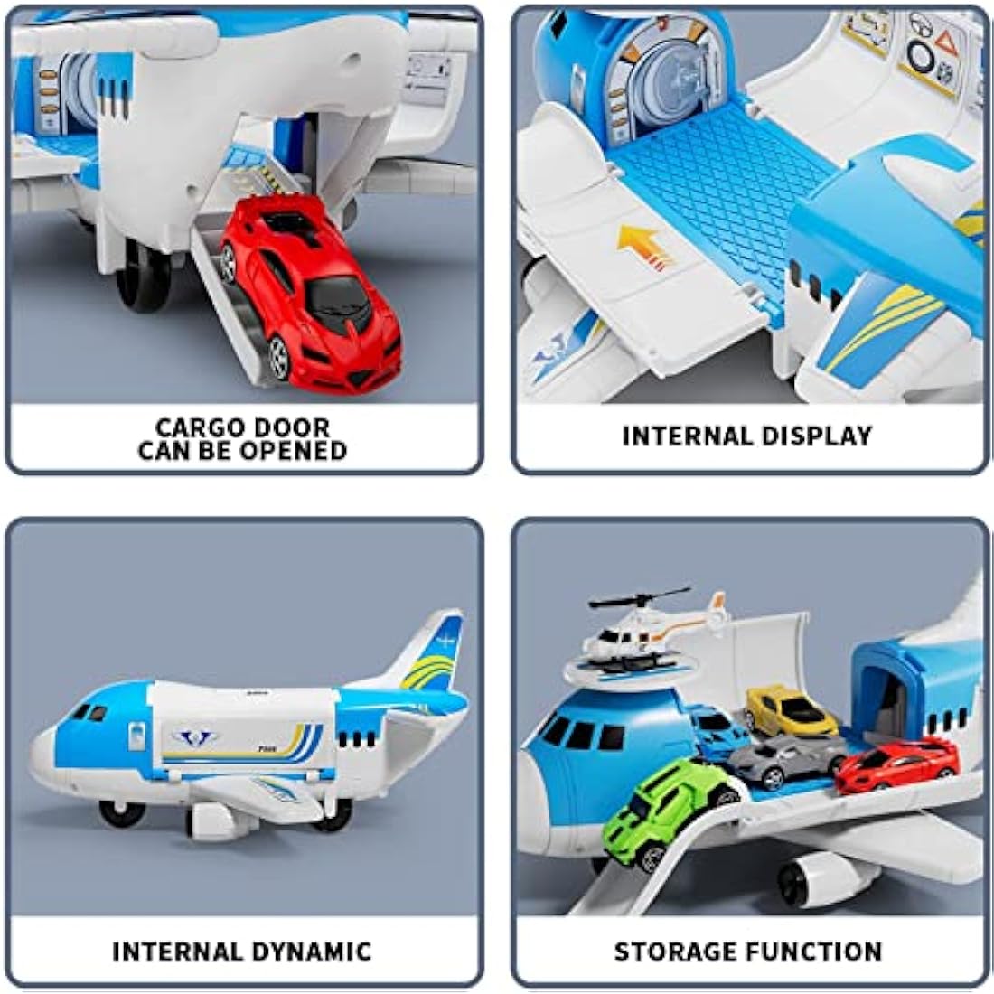 Toy for 3 Year Old Boys,Toy Cars set,Transport Cargo Airplane with 5 Mini Cars, 1 Helicopter,1 Engineer,11 Traffic Signs,Gifts for Kids Boys Girls Age 3 4 5