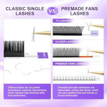 NAGARAKU 5 Trays Eyelash Extensions Supplies Classic 1:1 Lashes Individual Volume Lash Extensions Soft Single Natural Eyelashes Matte Black 16 Rows (0.03mm C Curl 11/12/13/14/15mm in 1 Pack)