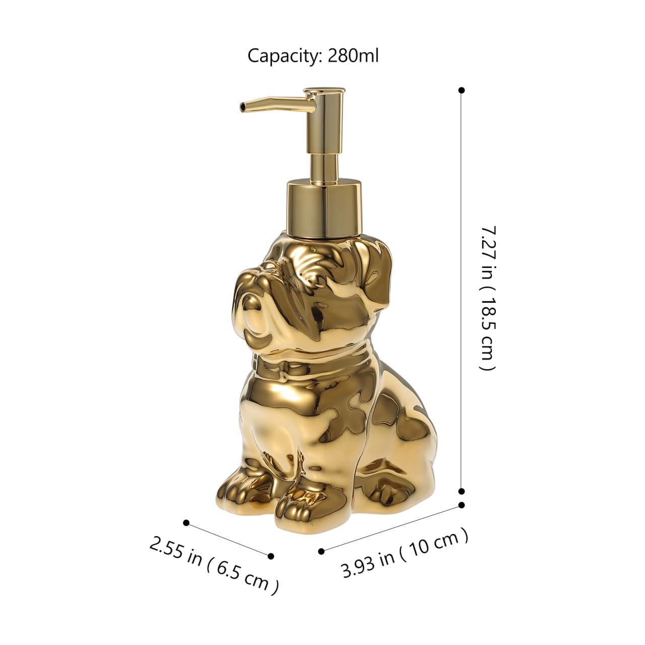Cabilock 280ml Ceramic Dog Shaped Lotion Dispenser Bottle Gold Plated Stylish Shampoo and Shower Gel Holder for Bathroom Accessories