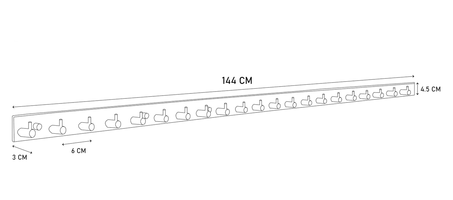 Brute Strength – Stainless Steel wall Coat Rack – Black – 21 Hooks · 144 cm