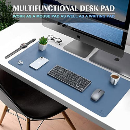 K KNODEL Small Office Leather Desk Mat, Mouse and Keyboard Pad, Computer and Laptop Mat, Desktop Protector and Cover, Writing Pad and Blotter (60x35cm, Lake Blue)
