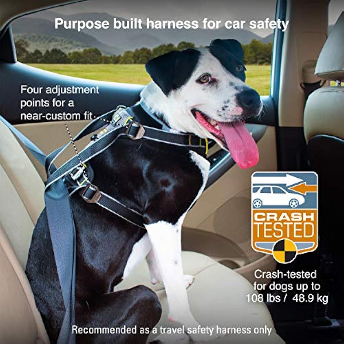 Kurgo Impact Dog Car Harness, Crash Tested, Integrates with Car Seatbelt System, Lightweight, Extra Large-Black/Charcoal Grey