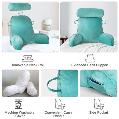 Mingfuxin Reading Pillows for Bed Sofa, Bed Backrest Pillows with Neck Arm Back Support Pillow, Adult Back Reading Cushion with Detachable Neck Roll &
