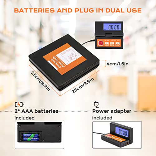Bonvoisin Postal Scale Digital 50kg/110lb Parcel Shipping Scale with Separate Large LCD Display, 2 AAA Batteries & UK Power Adapter Included, g/kg/oz/lb Switchable, with Stable & Hold Indication