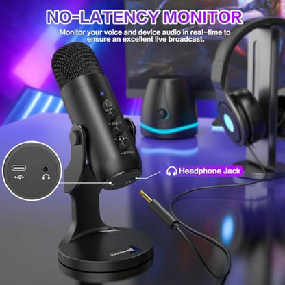 zealsound USB Microphone, PC Phone Podcast Mic, Condenser Gaming microphones for PS4&5, W/Quick Mute, Echo/Gain knob, Plug & Play for Streaming, Vocal Recording, ASMR, YouTube,Twitch on Mac Windows