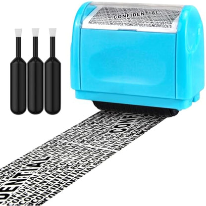 AUXHCYL Confidential Roller Stamp, Data Defender, Identity Theft Protection Roller Stamp, Including 3-Pack Refills, Anti Theft and Privacy Safety(Blue)