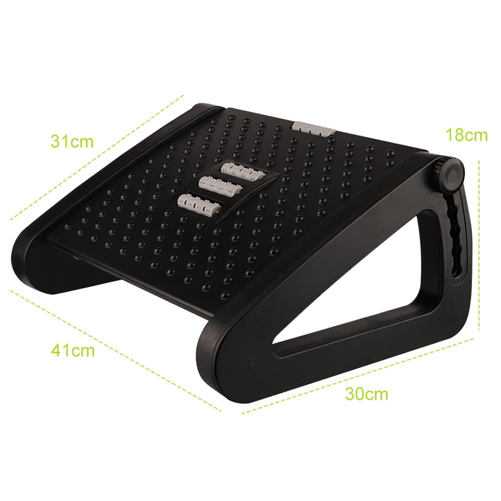Adjustable Desk Foot Rest with Massage Function, 6 Height Ergonomic Foot Stool Under Desk Footrest for Home Office Travel Use