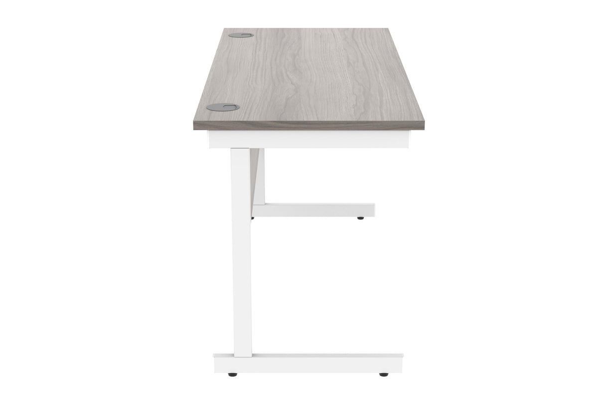 Office Hippo Essentials Rectangular Writing Computer Work Place, Home Office Desk with Cable Port Management, MFC, Alaskan Grey Oak, 140x60cm