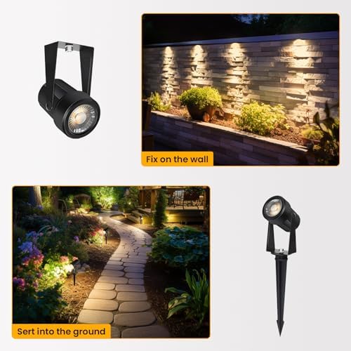 Svater Garden Spotlights Mains Powered, 20m 6-in-1 LED Landscape Lights 6 * 2W Warm White 3000K 27V IP65 Waterproof Outdoor Garden Lights Pathway Lighting for Lawn Yard, Patio,Driveway,Party