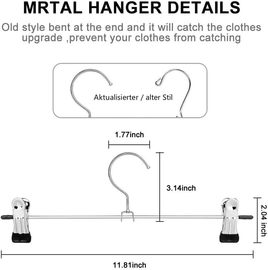 Trouser Hanger,30Pack Pant Hangers Space Saving Skirt Hangers with Clips Adjustable Non-Slip Coat Hangers Heavy Duty Chrome Clothes Hangers Clothes